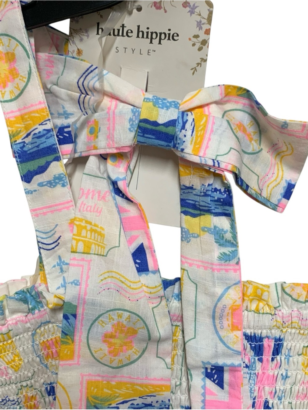 Haute Hippie Pastel Printed Tie-Strap Smocked Top and Hair Bow - Picture 6 of 9